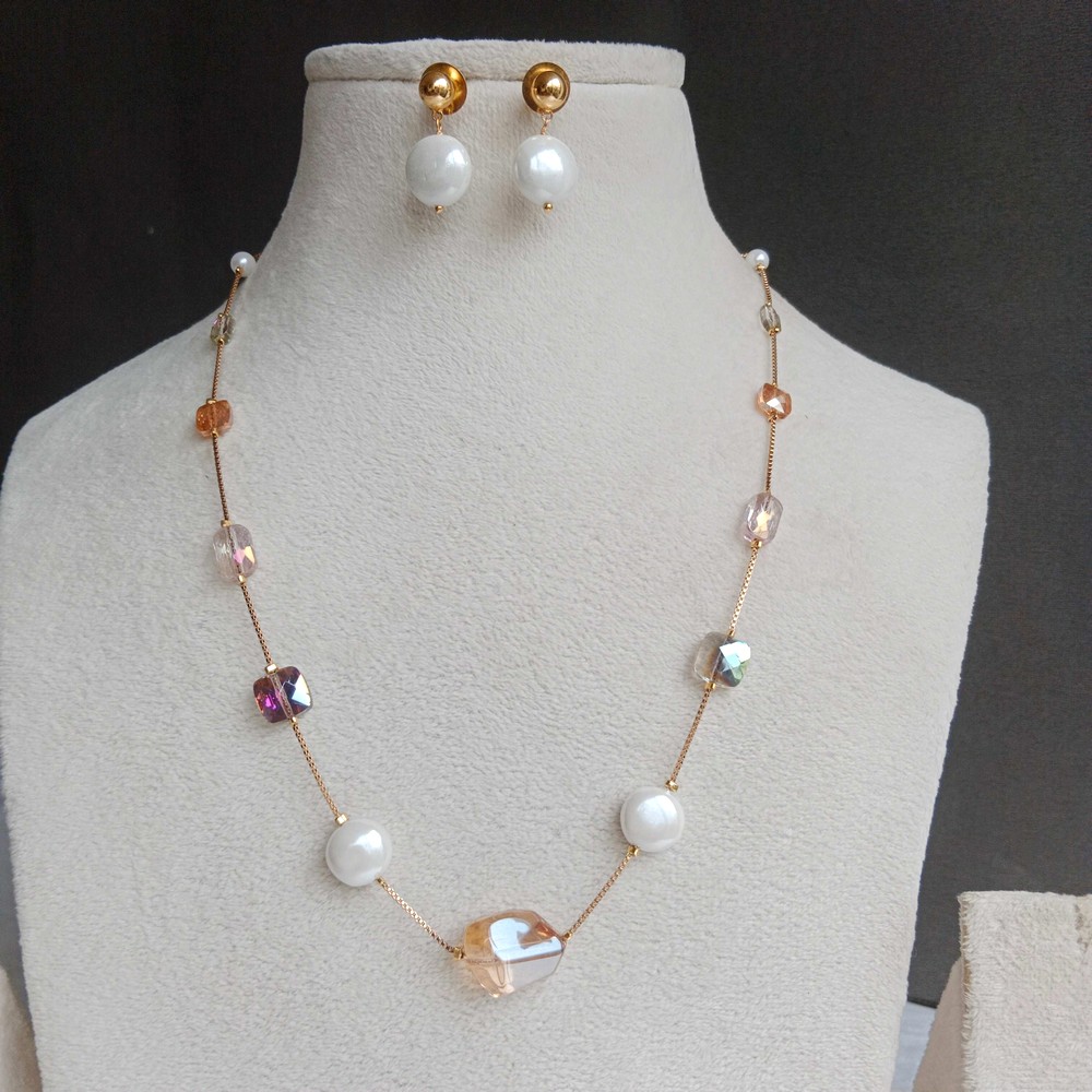 Handmade Brass Metal Jewellery Crystal Bead Necklace Set
